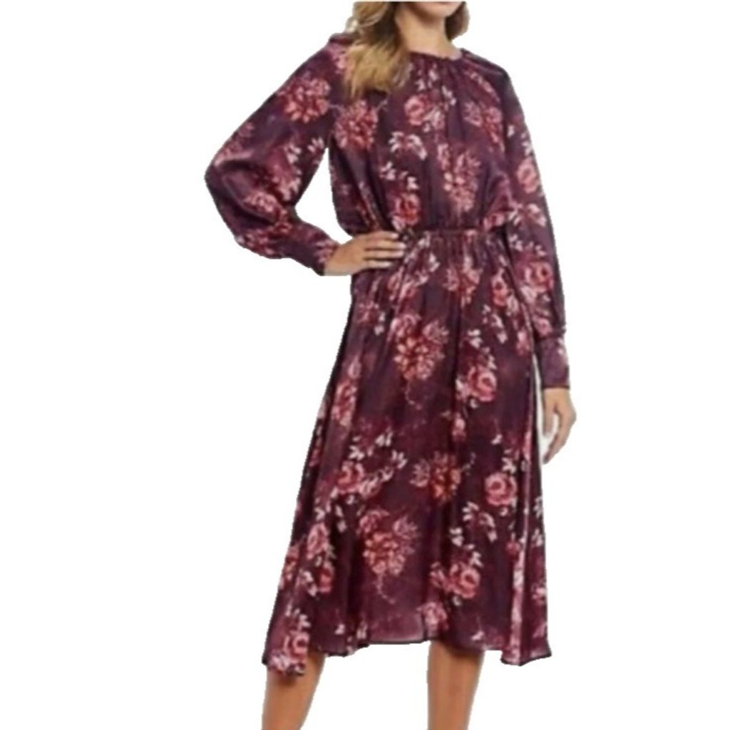 Alex Marie Midi Dress 8 Burgundy Pink Long Sleeve Stretch Career Church Washable